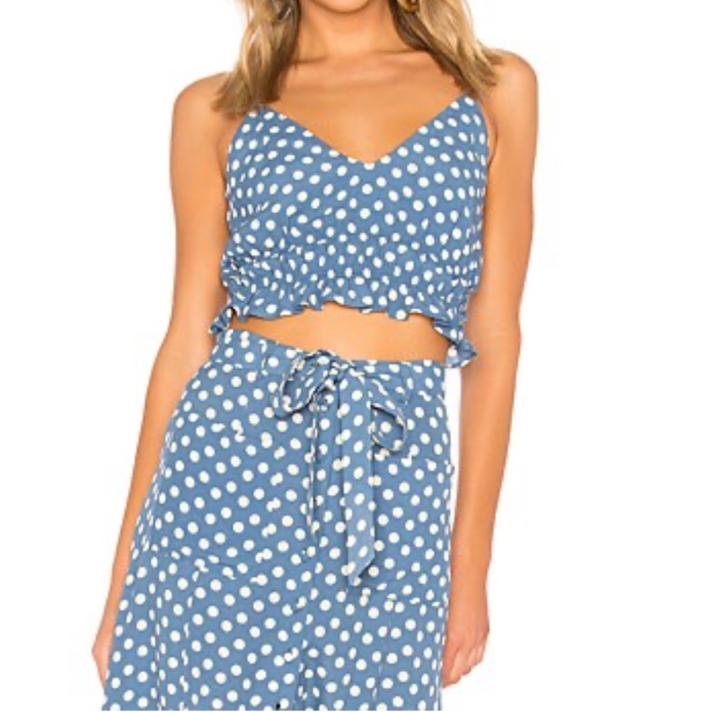 L'Academie Crop Top & Midi Skirt in Blue dot both size XS
